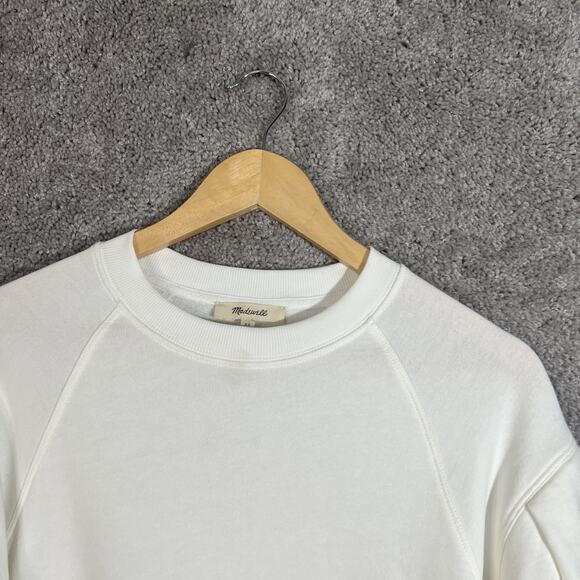 Madewell Womens Puff Sleeve Sweatshirt Ivory Medium Cropped Pullover Cotton Top - Picture 5 of 10